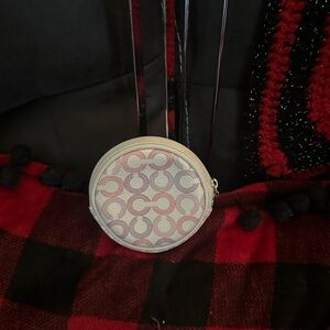 Coach Waverly Optic Art Cream, Pink, and Purple Coin Purse Women's